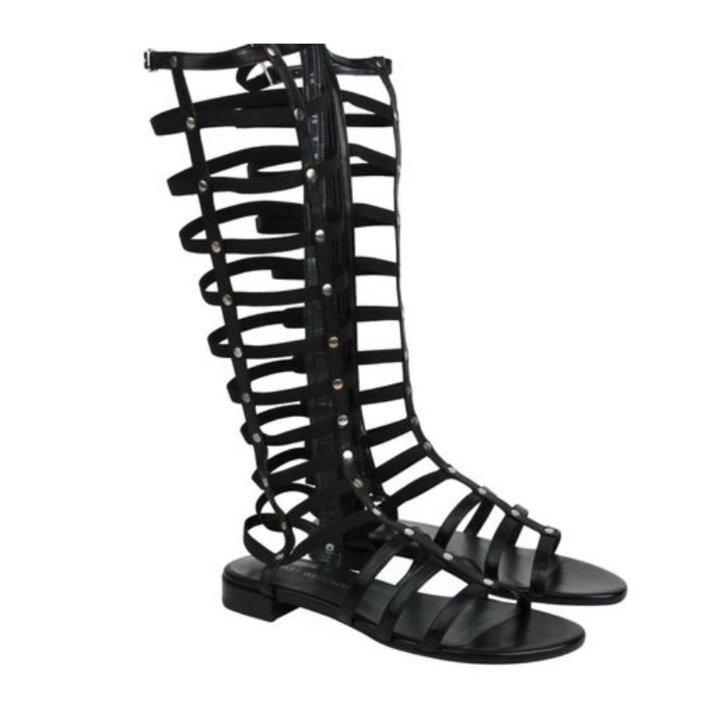 Stuart Weitzman Black Knee-High Gladiator Sandals